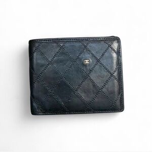 Chanel Black Quilted Leather Wallet with COA